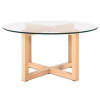 Artiss Tempered Glass Round Coffee Table - Beige Kings Warehouse