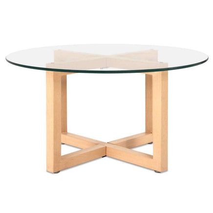 Artiss Tempered Glass Round Coffee Table - Beige Kings Warehouse