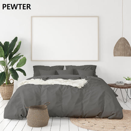 Balmain 1000 Thread Count Hotel Grade Bamboo Cotton Quilt Cover Pillowcases Set - Queen - Pewter Bedding Kings Warehouse