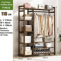 Bamboo Clothes Rack Garment Closet Storage Organizer Hanging Rail Shelf Dress room 110CM bedroom furniture KingsWarehouse 