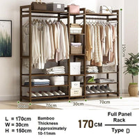 Bamboo Clothes Rack Garment Closet Storage Organizer Hanging Rail Shelf Dress room 170cm bedroom furniture KingsWarehouse 