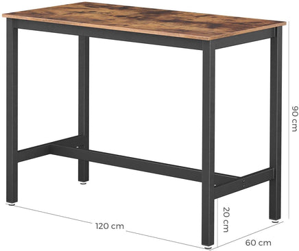 Bar Table with Solid Metal Frame and Wood Look, 120 x 60 x 90 cm dining Kings Warehouse