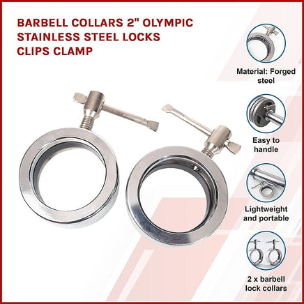 Barbell Collars 2" Olympic Stainless Steel Locks Clips Clamp Kings Warehouse