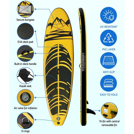 Camp Stand Up Paddle Board Inflatable Kayak SUP Surfboard Paddleboard 10FT Kings Warehouse