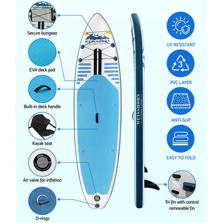 Camp Stand Up Paddle Board Inflatable SUP Surfboard Paddleboard Kayak 10FT Kings Warehouse