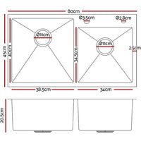 Cefito 80cm x 45cm Stainless Steel Kitchen Sink Flush/Drop-in Mount Silver DIY Kings Warehouse