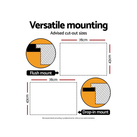 Cefito 80cm x 45cm Stainless Steel Kitchen Sink Flush/Drop-in Mount Silver DIY Kings Warehouse