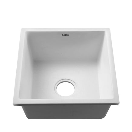 Cefito Stone Kitchen Sink 450X450MM Granite Under/Topmount Basin Bowl Laundry White Cefito Kings Warehouse
