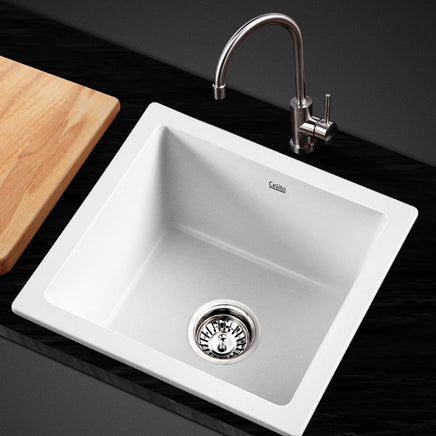 Cefito Stone Kitchen Sink 450X450MM Granite Under/Topmount Basin Bowl Laundry White Cefito Kings Warehouse