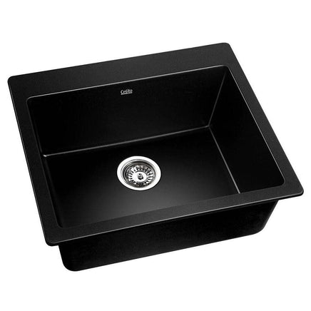 Cefito Stone Kitchen Sink 570X500MM Granite Under/Topmount Basin Bowl Laundry Black DIY Kings Warehouse