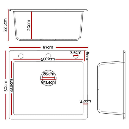 Cefito Stone Kitchen Sink 570X500MM Granite Under/Topmount Basin Bowl Laundry Black DIY Kings Warehouse