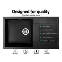 Cefito Stone Kitchen Sink 860X500MM Granite Under/Topmount Basin Bowl Laundry Black DIY Kings Warehouse