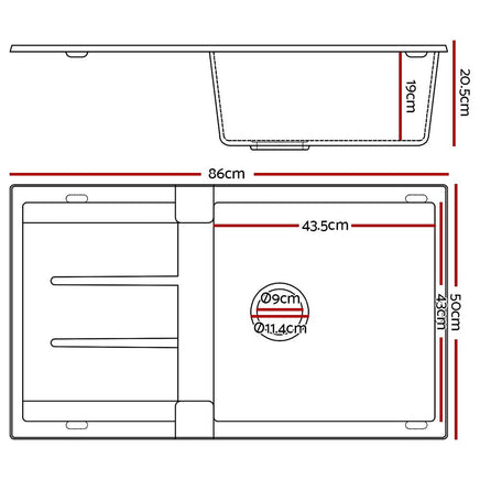 Cefito Stone Kitchen Sink 860X500MM Granite Under/Topmount Basin Bowl Laundry Black DIY Kings Warehouse