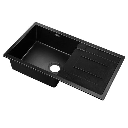 Cefito Stone Kitchen Sink 860X500MM Granite Under/Topmount Basin Bowl Laundry Black DIY Kings Warehouse