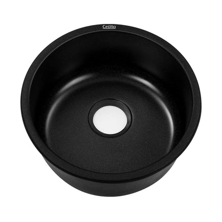 Cefito Stone Kitchen Sink Round 430MM Granite Under/Topmount Basin Bowl Laundry Black DIY Kings Warehouse
