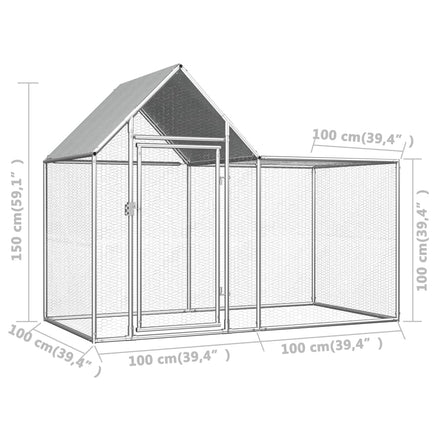 Chicken Coop 2x1x1.5 m Galvanised Steel Coops & Hutches Supplies Kings Warehouse