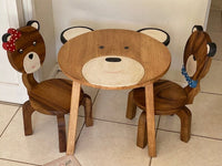 Children's furniture Set Bear Table and 2 Chairs -natural wood handmade and solid build KingsWarehouse