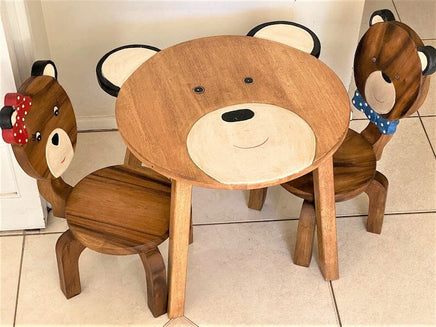 Children's furniture Set Bear Table and 2 Chairs -natural wood handmade and solid build KingsWarehouse