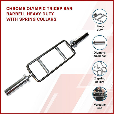 Chrome Olympic Tricep Bar Barbell Heavy Duty with Spring Collars Kings Warehouse