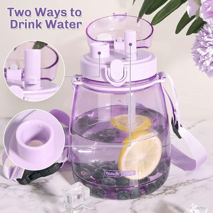 Clear Large Water Bottle Water Jug with Adjustable Shoulder Strap - Purple Kings Warehouse