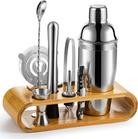 Cocktail Shaker Set Bartender Kit with Bamboo frame and 10 Pieces Stainless Steel Bar Tool Set Kings Warehouse 