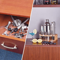 Cocktail Shaker Set Bartender Kit with Bamboo frame and 12 Pieces Stainless Steel Bar Tool Set Kings Warehouse 