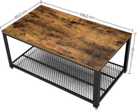 Coffee Table with Metal Frame Storage Shelf Rustic Brown living room Kings Warehouse