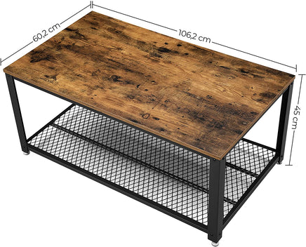 Coffee Table with Metal Frame Storage Shelf Rustic Brown living room Kings Warehouse