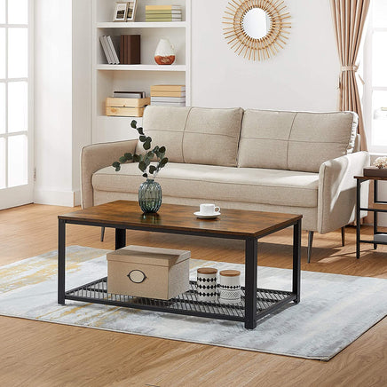 Coffee Table with Metal Frame Storage Shelf Rustic Brown living room Kings Warehouse