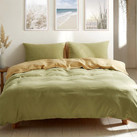 Cosy Club Washed Cotton Quilt Set Yellow Lime Double Bedding Kings Warehouse