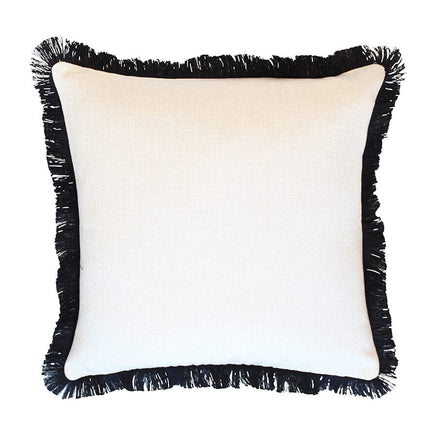Cushion Cover-Coastal Fringe Black-Solid Natural-60cm x 60cm Kings Warehouse