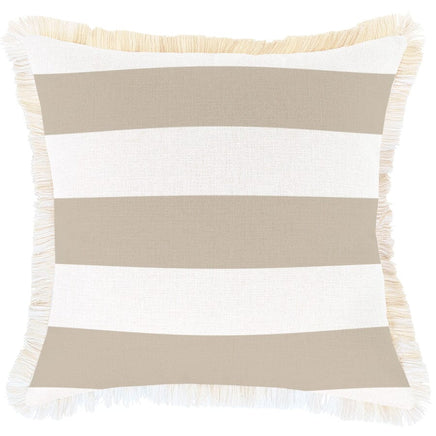 Cushion Cover-Coastal Fringe Deck-Stripe-Beige-45cm x 45cm Kings Warehouse