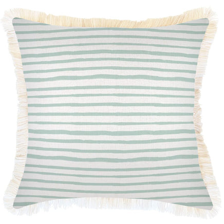 Cushion Cover-Coastal Fringe-Paint Stripes Pale Mint-60cm x 60cm Kings Warehouse