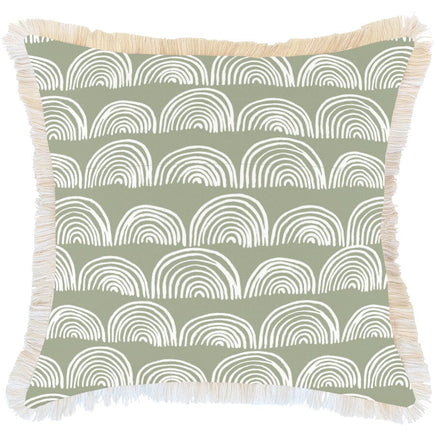 Cushion Cover-Coastal Fringe-Rainbows-Sage-60cm x 60cm Kings Warehouse