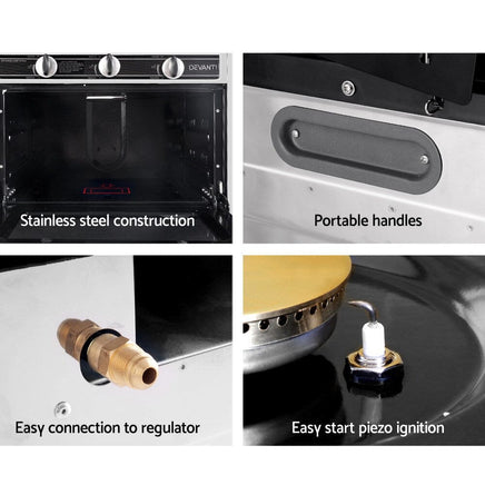 Dev King 3 Burner Portable Oven - Silver & Black Kings Warehouse