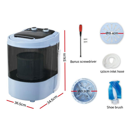 Devanti 3KG Mini Portable Washing Machine Shoes Wash Top Load Spin Camp Caravan Outdoor Kings Warehouse