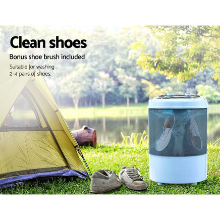 Devanti 3KG Mini Portable Washing Machine Shoes Wash Top Load Spin Camp Caravan Outdoor Kings Warehouse