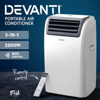 Devanti Portable Air Conditioner Cooling Mobile Fan Cooler Dehumidifier Window Kit White 3300W Air Conditioners Kings Warehouse