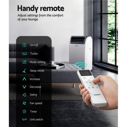 Devanti Portable Air Conditioner Cooling Mobile Fan Cooler Dehumidifier Window Kit White 3300W Air Conditioners Kings Warehouse