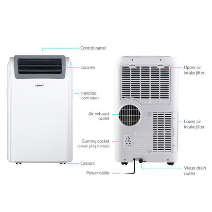 Devanti Portable Air Conditioner Cooling Mobile Fan Cooler Dehumidifier Window Kit White 3300W Air Conditioners Kings Warehouse