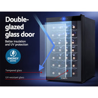 Devanti Wine Cooler 28 Bottles Glass Door Beverage Cooler Thermoelectric Fridge Black Appliances Supplies Kings Warehouse 