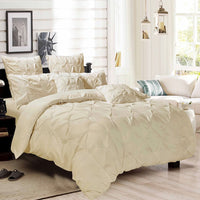 Diamond Pintuck King Size Quilt/Doona/Duvet Cover Set - Beige Kings Warehouse