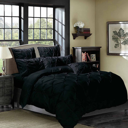 Diamond Pintuck Queen Size Black Duvet Doona Quilt Cover Set Kings Warehouse