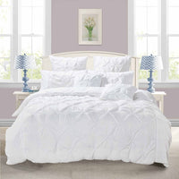 Diamond Pintuck Queen Size White Duvet Doona Quilt Cover Set Kings Warehouse