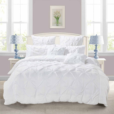 Diamond Pintuck Queen Size White Duvet Doona Quilt Cover Set Kings Warehouse