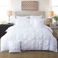 Diamond Pintuck Queen Size White Duvet Doona Quilt Cover Set Kings Warehouse