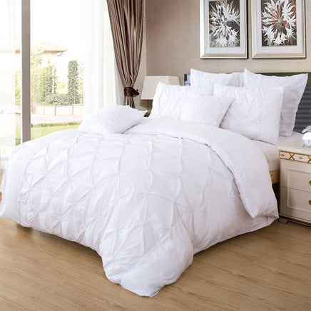 Diamond Pintuck Super King Size White Duvet Doona Quilt Cover Set Kings Warehouse