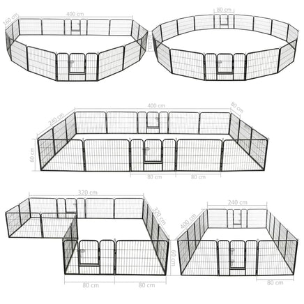 Dog Playpen 16 Panels Steel 60x80 cm Black Kings Warehouse