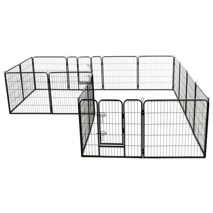 Dog Playpen 16 Panels Steel 80x80 cm Black Kings Warehouse
