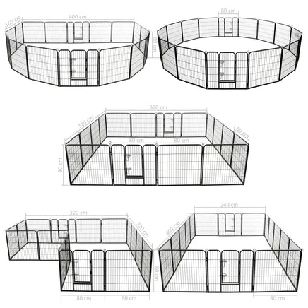 Dog Playpen 16 Panels Steel 80x80 cm Black Kings Warehouse